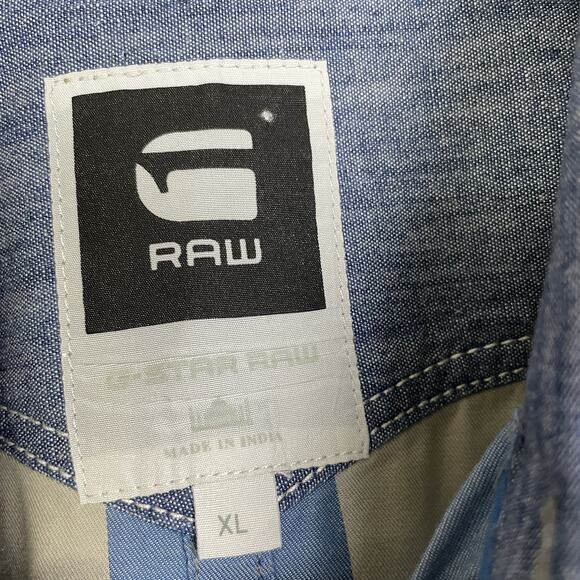 G-Star RAW Shirt Mens XL Blue Gray Plaid Button Up Western Pearl Snap Denim - Picture 10 of 12